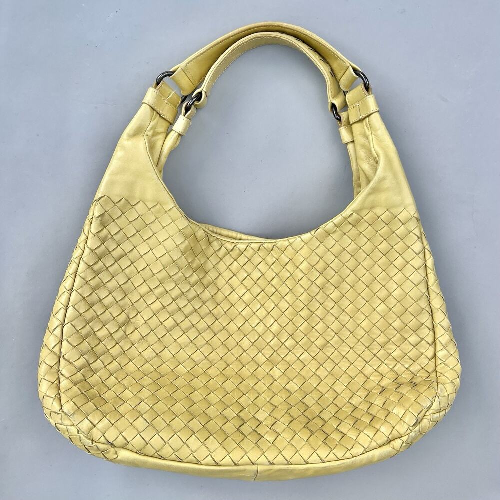 Bottega Venetta intrecciato Mustard Yellow Leather Hobo Bag